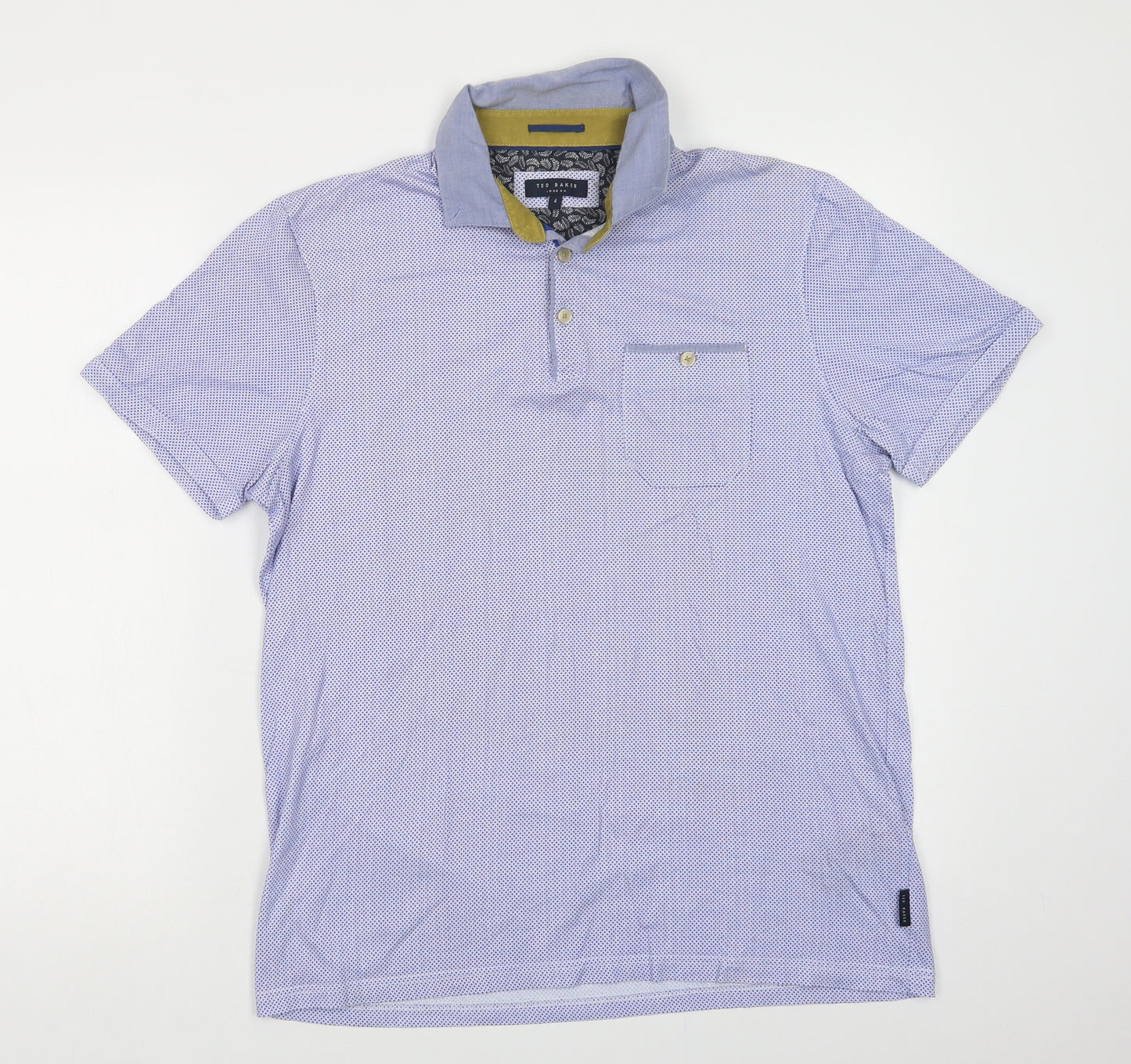 Ted Baker Mens Blue Geometric Cotton  Polo Size M Collared Button