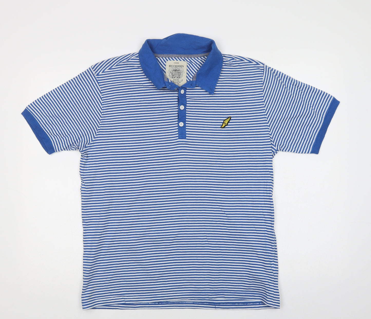 Brookhaven Mens Blue Striped Cotton  Polo Size L Collared Button