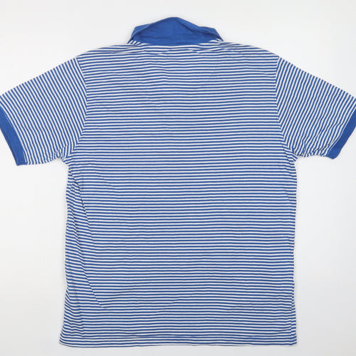 Brookhaven Mens Blue Striped Cotton  Polo Size L Collared Button