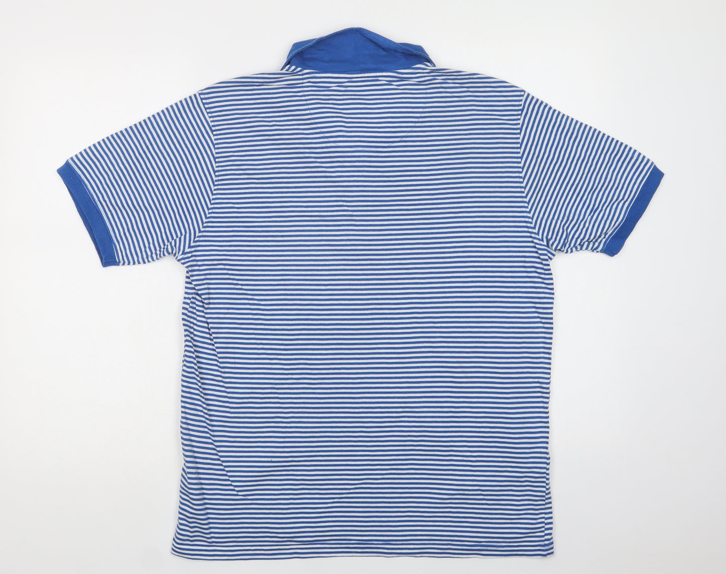 Brookhaven Mens Blue Striped Cotton  Polo Size L Collared Button