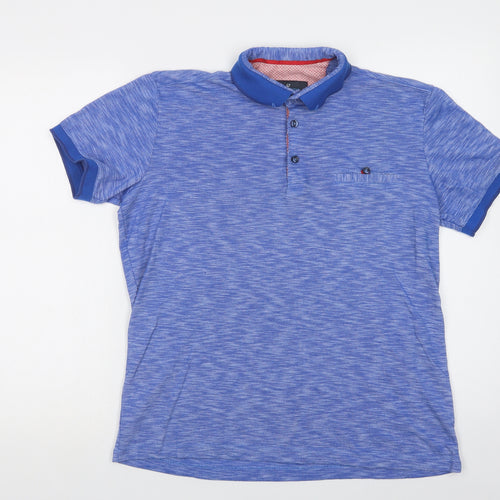 Ottomoda Mens Blue  Cotton  Polo Size M Collared Button