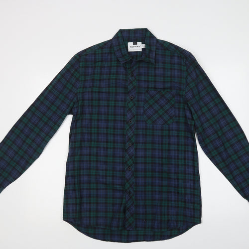 Topman Mens Blue Check Cotton  Button-Up Size M Collared Button