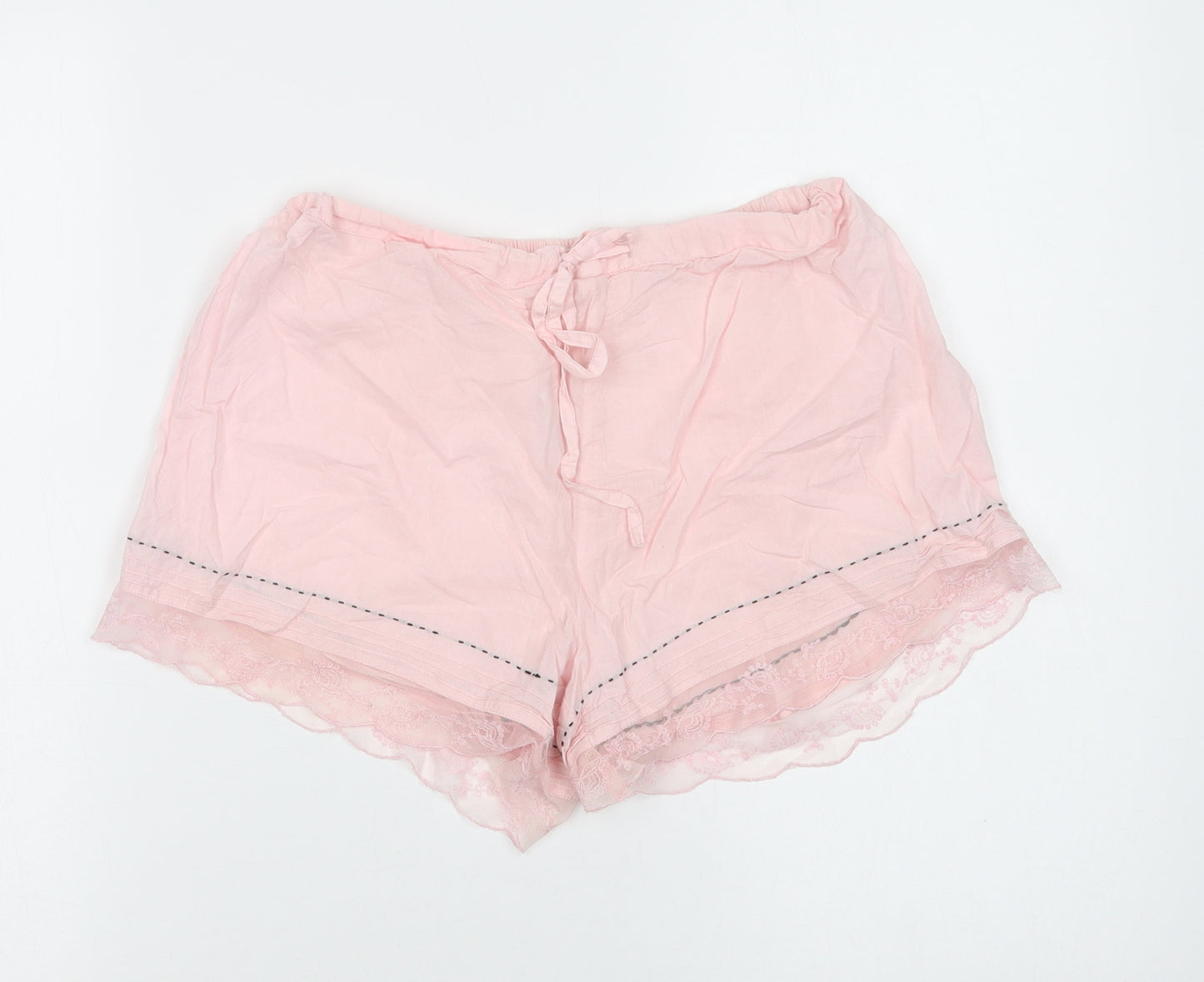 BHS Womens Pink  Cotton  Sleep Shorts Size 10  Drawstring - Lace Detail
