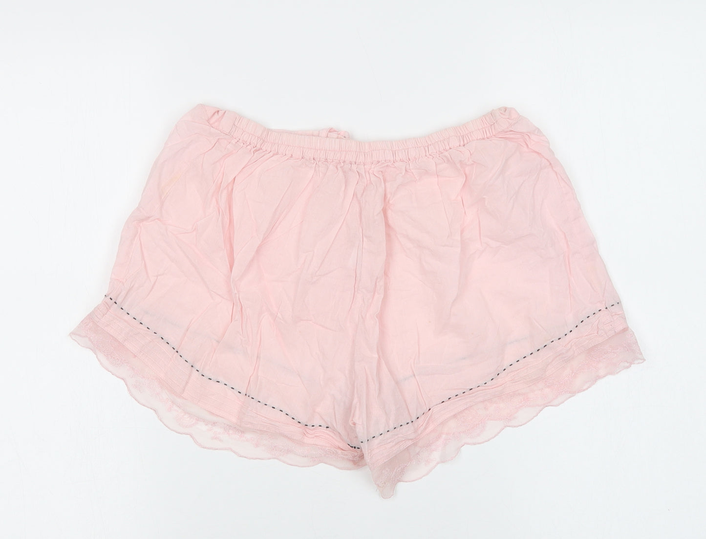BHS Womens Pink  Cotton  Sleep Shorts Size 10  Drawstring - Lace Detail