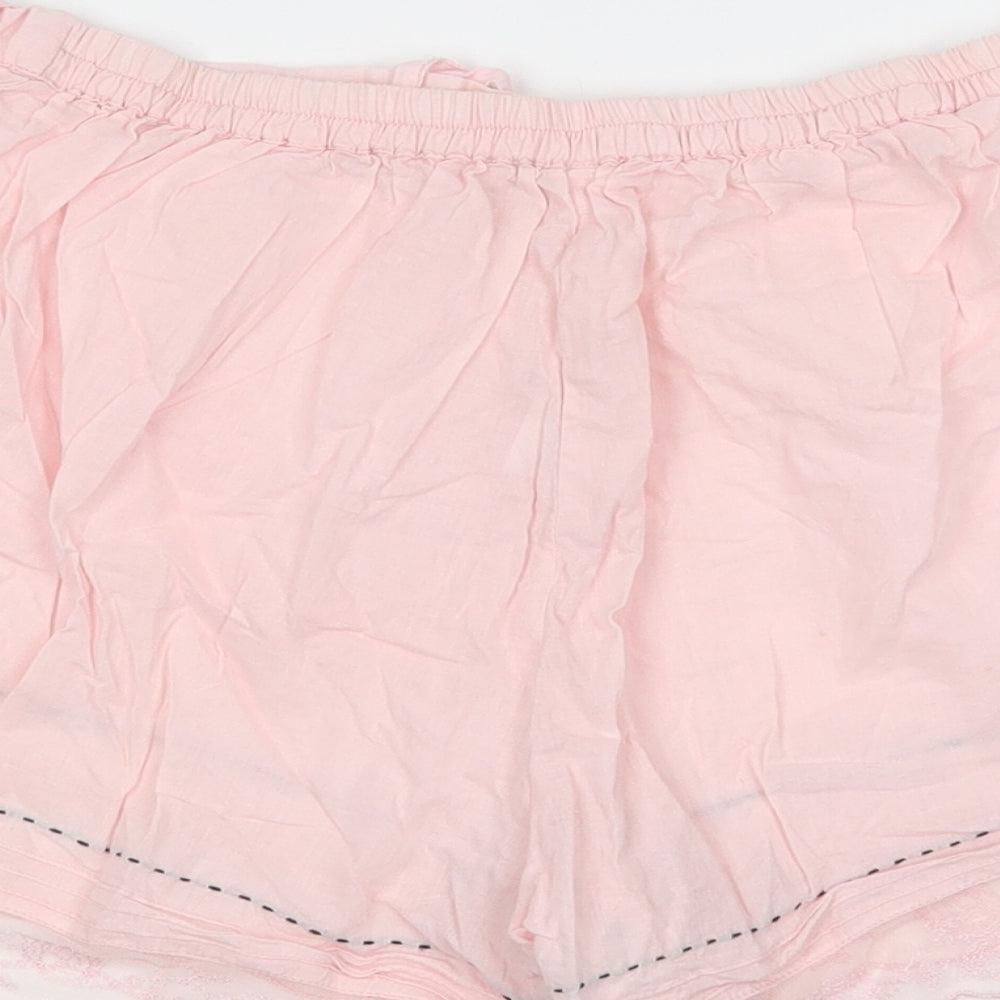BHS Womens Pink  Cotton  Sleep Shorts Size 10  Drawstring - Lace Detail