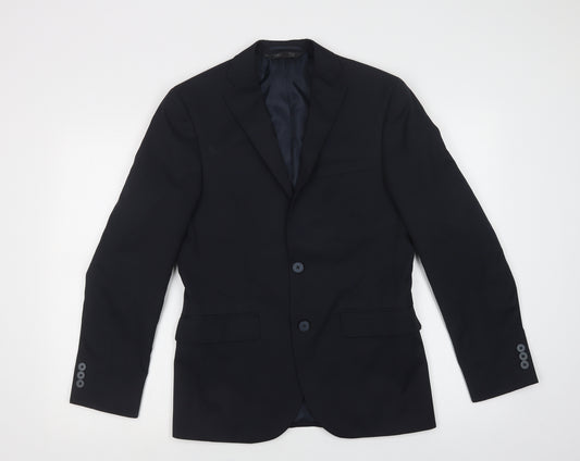 Front view of Marks & Spencer men’s blue jacket blazer, size S, button