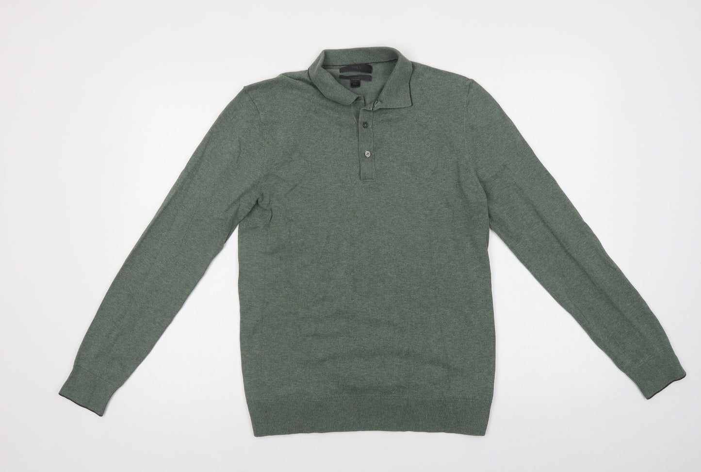 Marks and Spencer Mens Green Collared  Cotton Pullover Jumper Size S