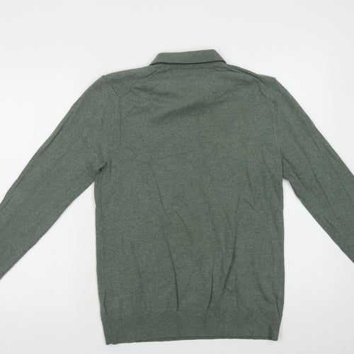 Marks and Spencer Mens Green Collared  Cotton Pullover Jumper Size S