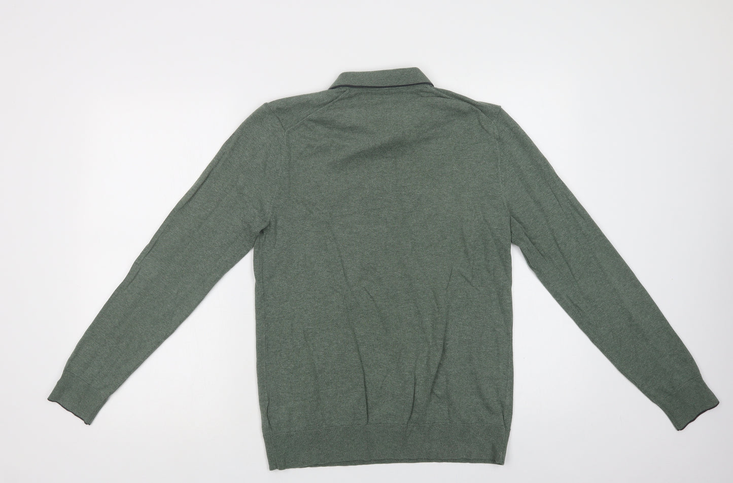 Marks and Spencer Mens Green Collared  Cotton Pullover Jumper Size S