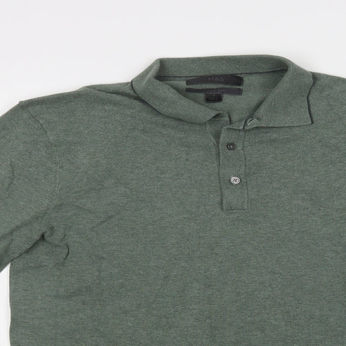 Marks and Spencer Mens Green Collared  Cotton Pullover Jumper Size S