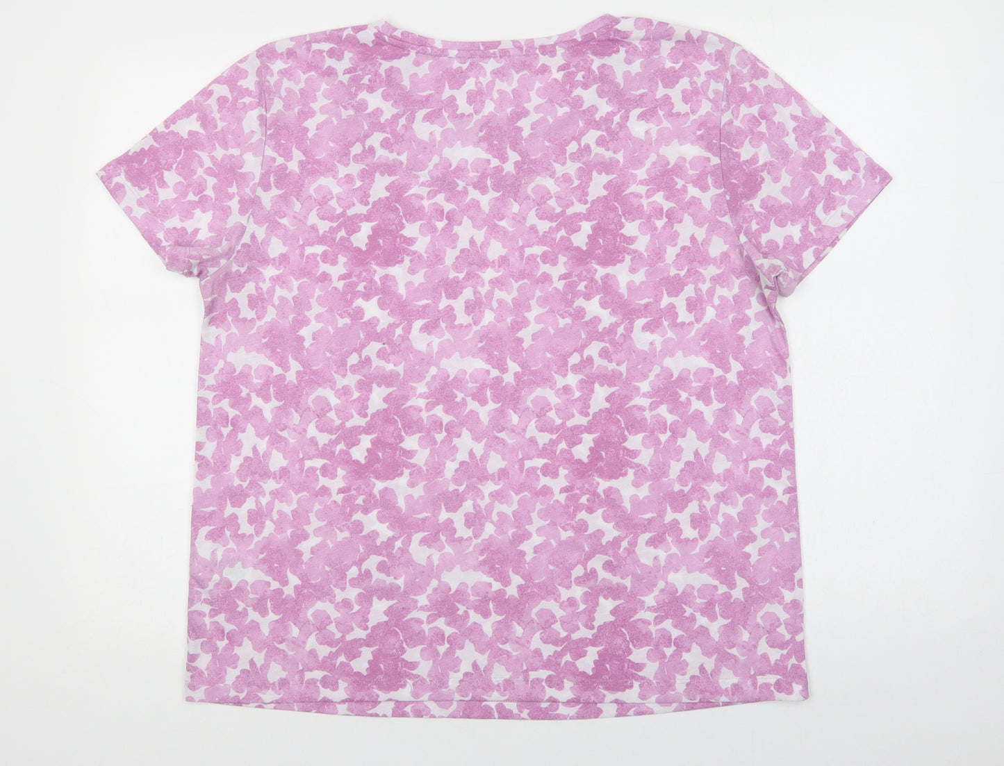 Marks and Spencer Womens Purple Geometric Polyester Basic T-Shirt Size 14 Crew Neck