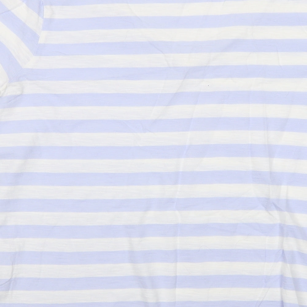 Marks and Spencer Womens Blue Striped Cotton Basic T-Shirt Size 14 V-Neck