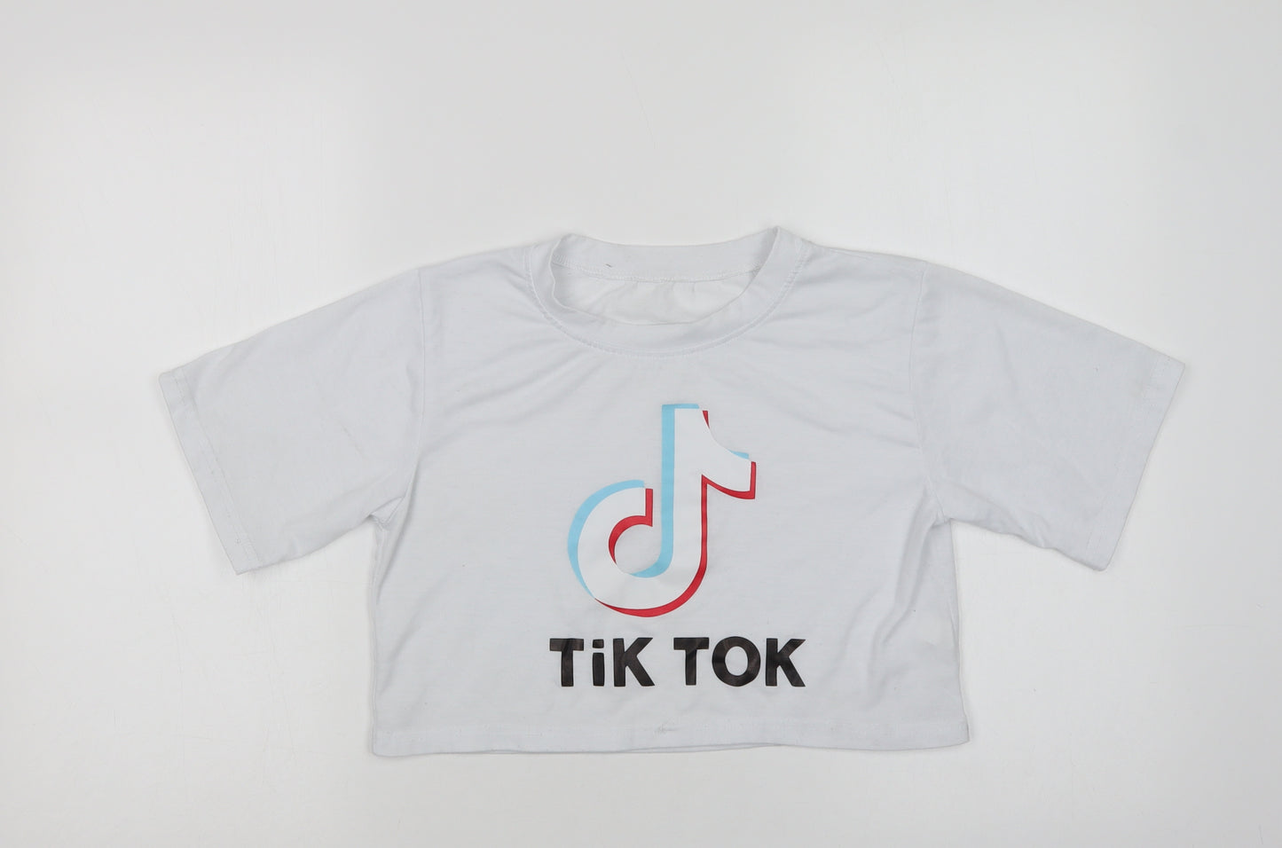 Preworn Womens White  Polyester Cropped T-Shirt Size XS Crew Neck - Tik Tok