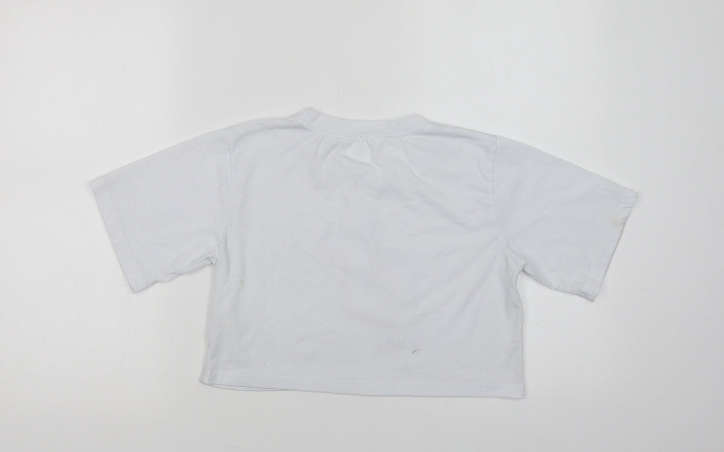 Preworn Womens White  Polyester Cropped T-Shirt Size XS Crew Neck - Tik Tok