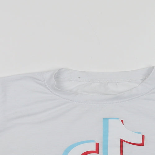 Preworn Womens White  Polyester Cropped T-Shirt Size XS Crew Neck - Tik Tok