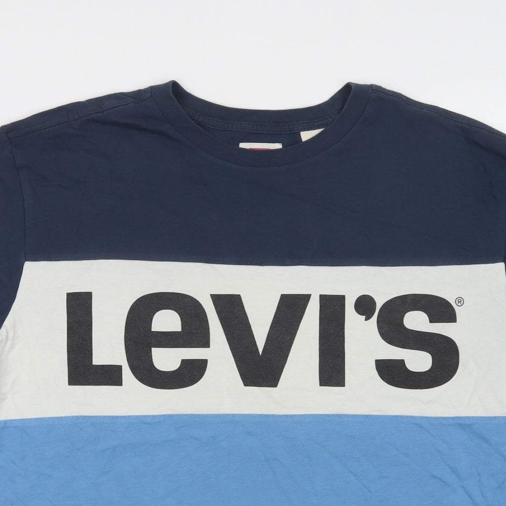 Levi's Mens Blue Colourblock Cotton  T-Shirt Size M Crew Neck