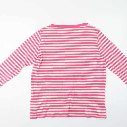 Marks and Spencer Womens Pink Striped Cotton Basic T-Shirt Size 18 Crew Neck