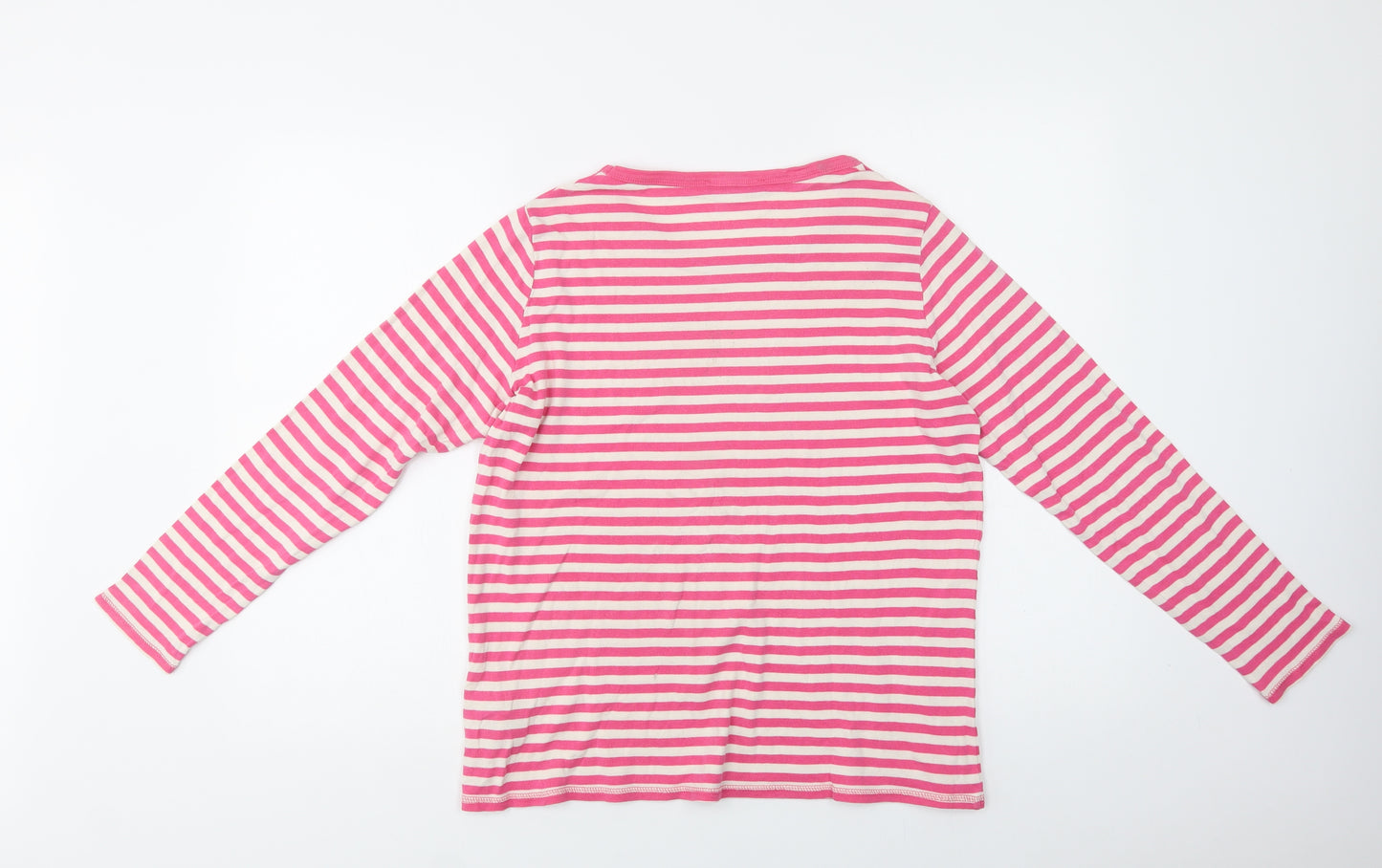 Marks and Spencer Womens Pink Striped Cotton Basic T-Shirt Size 18 Crew Neck