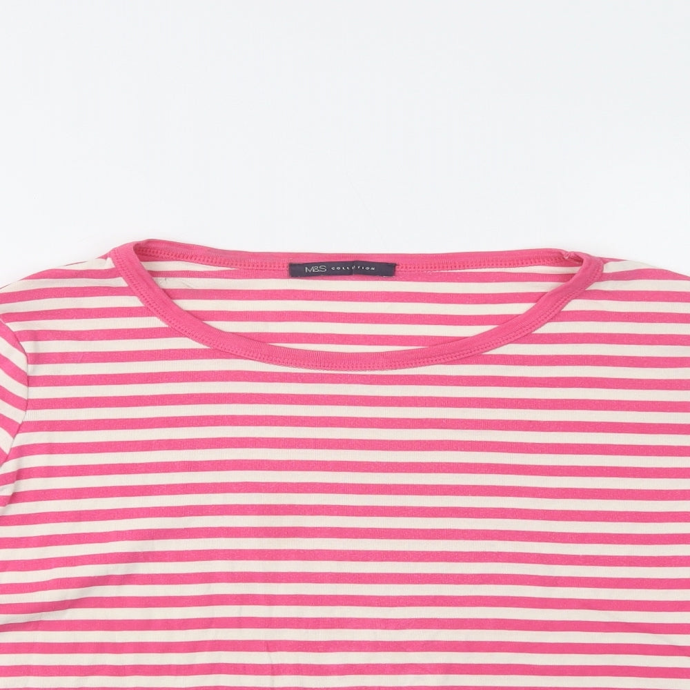 Marks and Spencer Womens Pink Striped Cotton Basic T-Shirt Size 18 Crew Neck