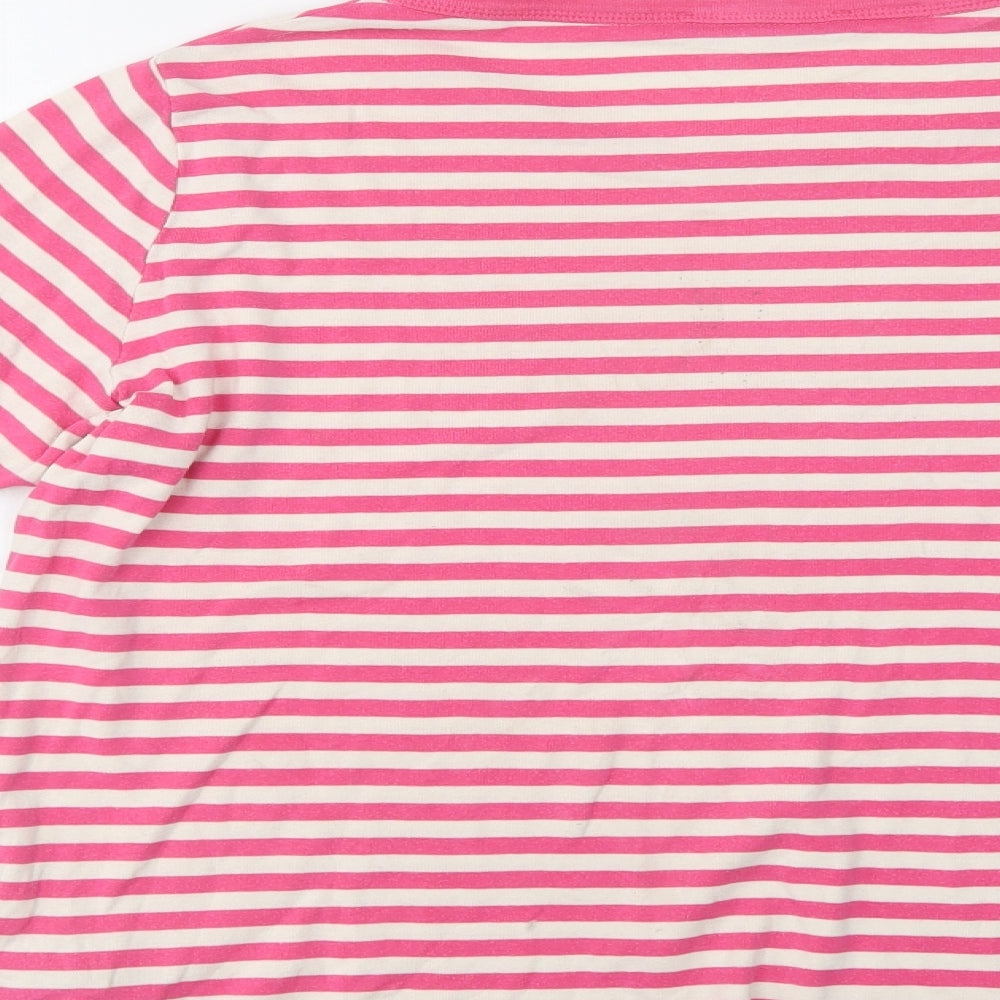 Marks and Spencer Womens Pink Striped Cotton Basic T-Shirt Size 18 Crew Neck