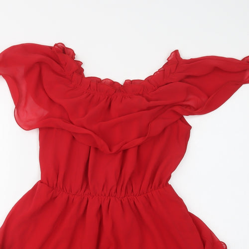 PRETTYLITTLETHING Womens Red  Polyacrylate Fibre A-Line  Size 10  Off the Shoulder