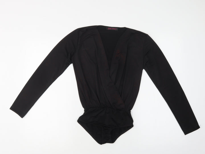 Edge Street Womens Black Polyester Bodysuit One-Piece Size S Snap