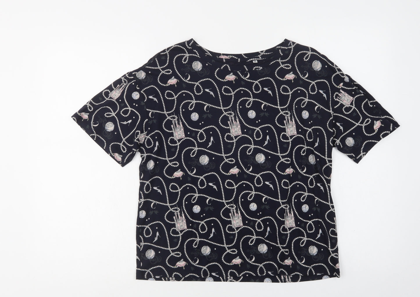 Uniqlo Womens Blue Geometric Cotton Kimono T-Shirt Size S Crew Neck - Disney
