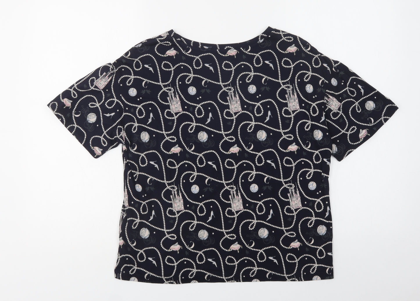 Uniqlo Womens Blue Geometric Cotton Kimono T-Shirt Size S Crew Neck - Disney