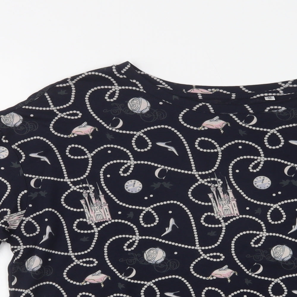 Uniqlo Womens Blue Geometric Cotton Kimono T-Shirt Size S Crew Neck - Disney