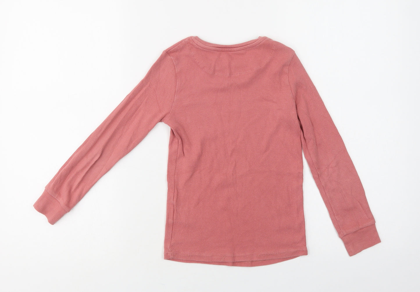Marks and Spencer Girls Pink  Cotton Basic Blouse Size 7-8 Years Crew Neck  - Unicorn
