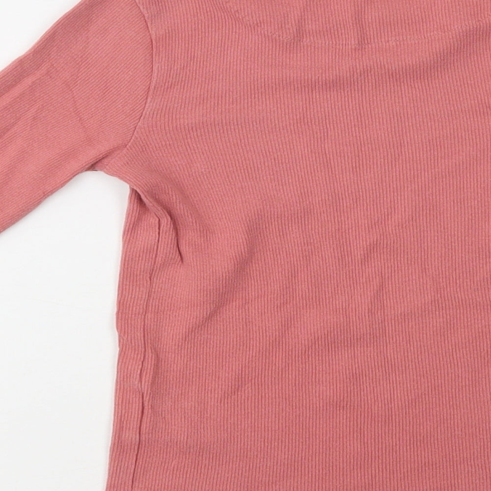 Marks and Spencer Girls Pink  Cotton Basic Blouse Size 7-8 Years Crew Neck  - Unicorn