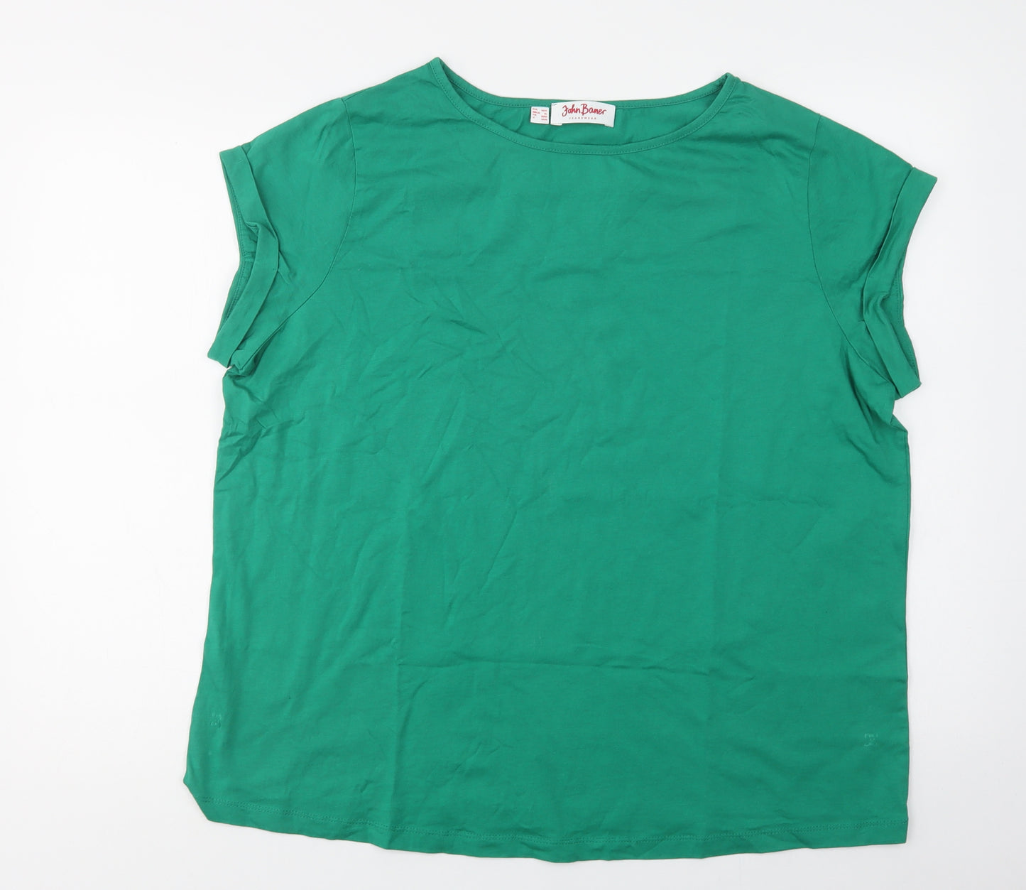 John Baner Womens Green  Cotton Basic T-Shirt Size XL Crew Neck