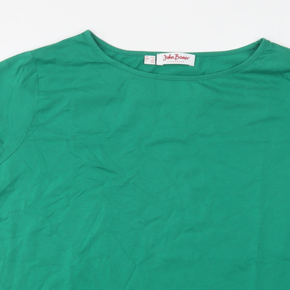 John Baner Womens Green  Cotton Basic T-Shirt Size XL Crew Neck