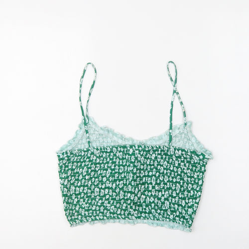 Primark Womens Green Floral Cotton Cropped Tank Size M V-Neck