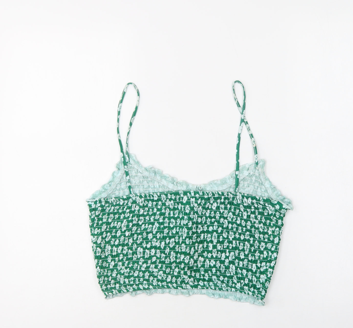 Primark Womens Green Floral Cotton Cropped Tank Size M V-Neck
