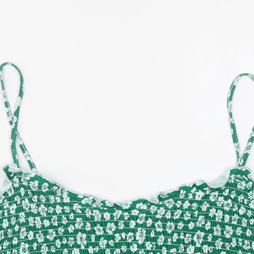 Primark Womens Green Floral Cotton Cropped Tank Size M V-Neck