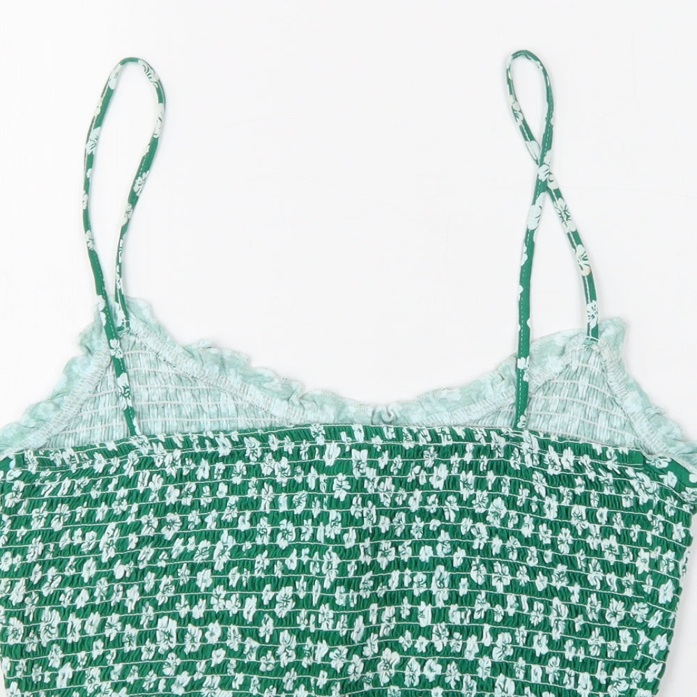Primark Womens Green Floral Cotton Cropped Tank Size M V-Neck