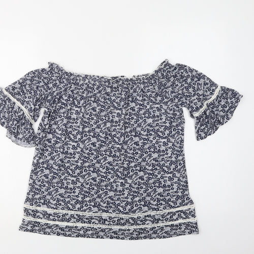 NEXT Womens Blue Floral Viscose Basic Blouse Size 8 Off the Shoulder
