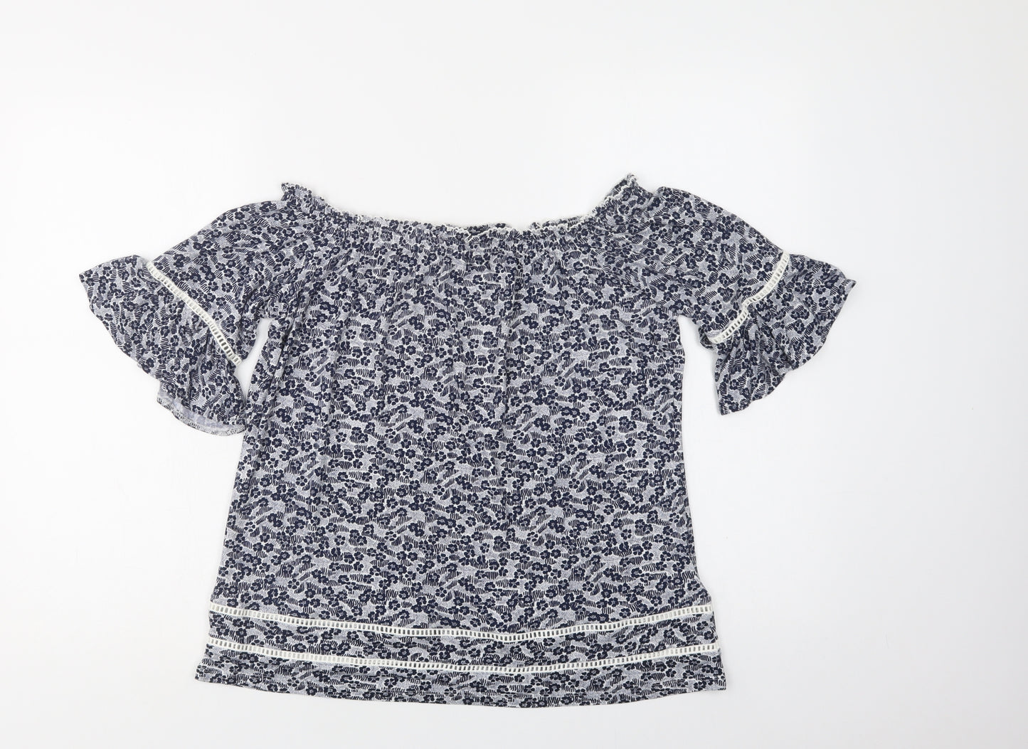 NEXT Womens Blue Floral Viscose Basic Blouse Size 8 Off the Shoulder