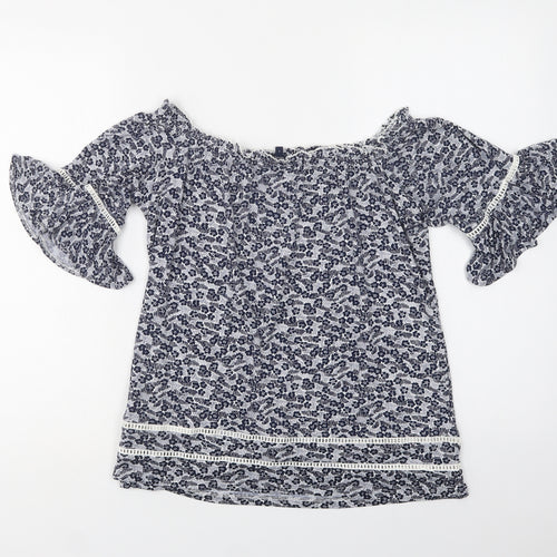 NEXT Womens Blue Floral Viscose Basic Blouse Size 8 Off the Shoulder