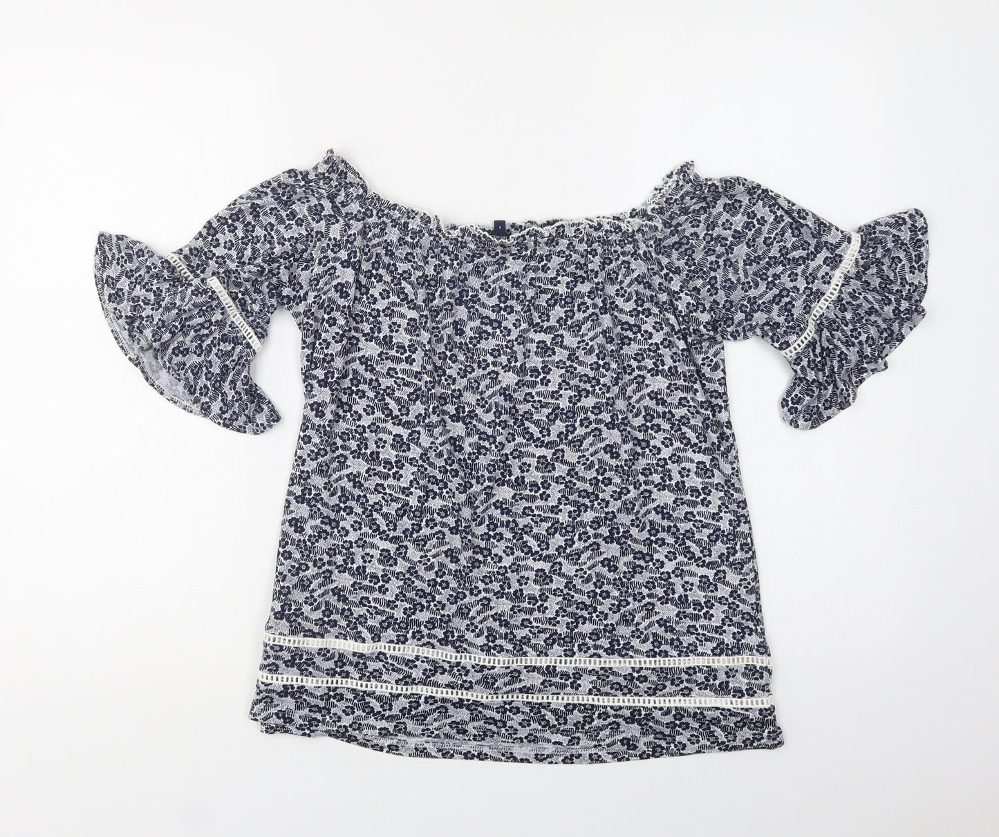 NEXT Womens Blue Floral Viscose Basic Blouse Size 8 Off the Shoulder