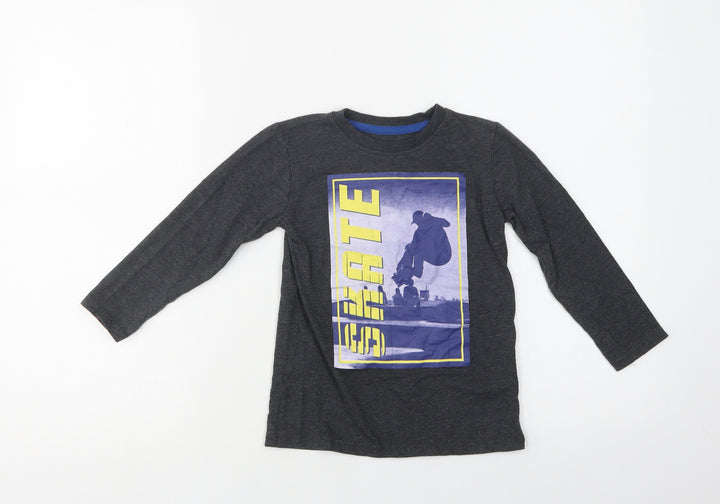 Dunn Boys Grey Cotton Basic T-Shirt Size 4-5 Years Crew Neck - Skate