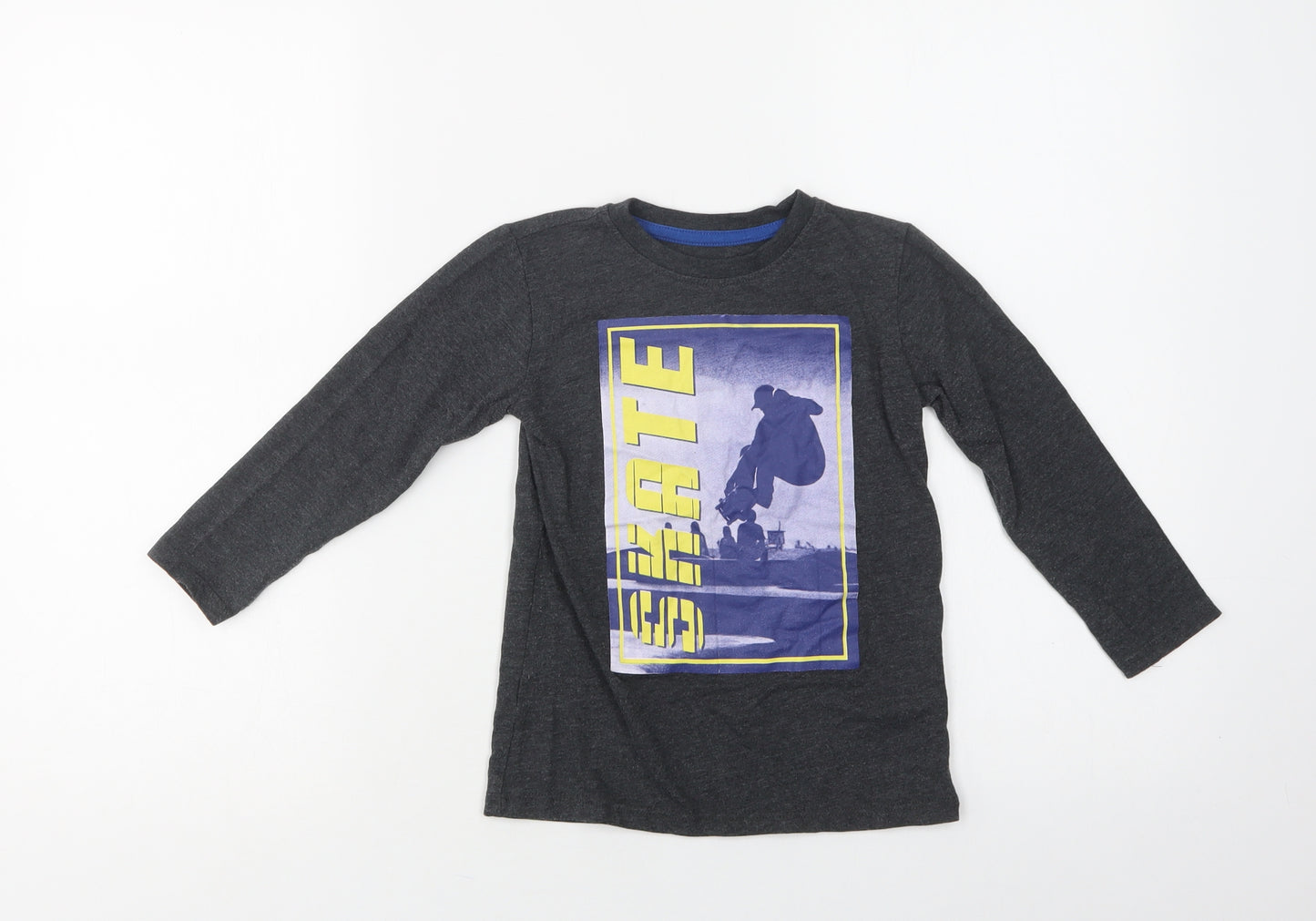 Dunn Boys Grey  Cotton Basic T-Shirt Size 4-5 Years Crew Neck  - Skate
