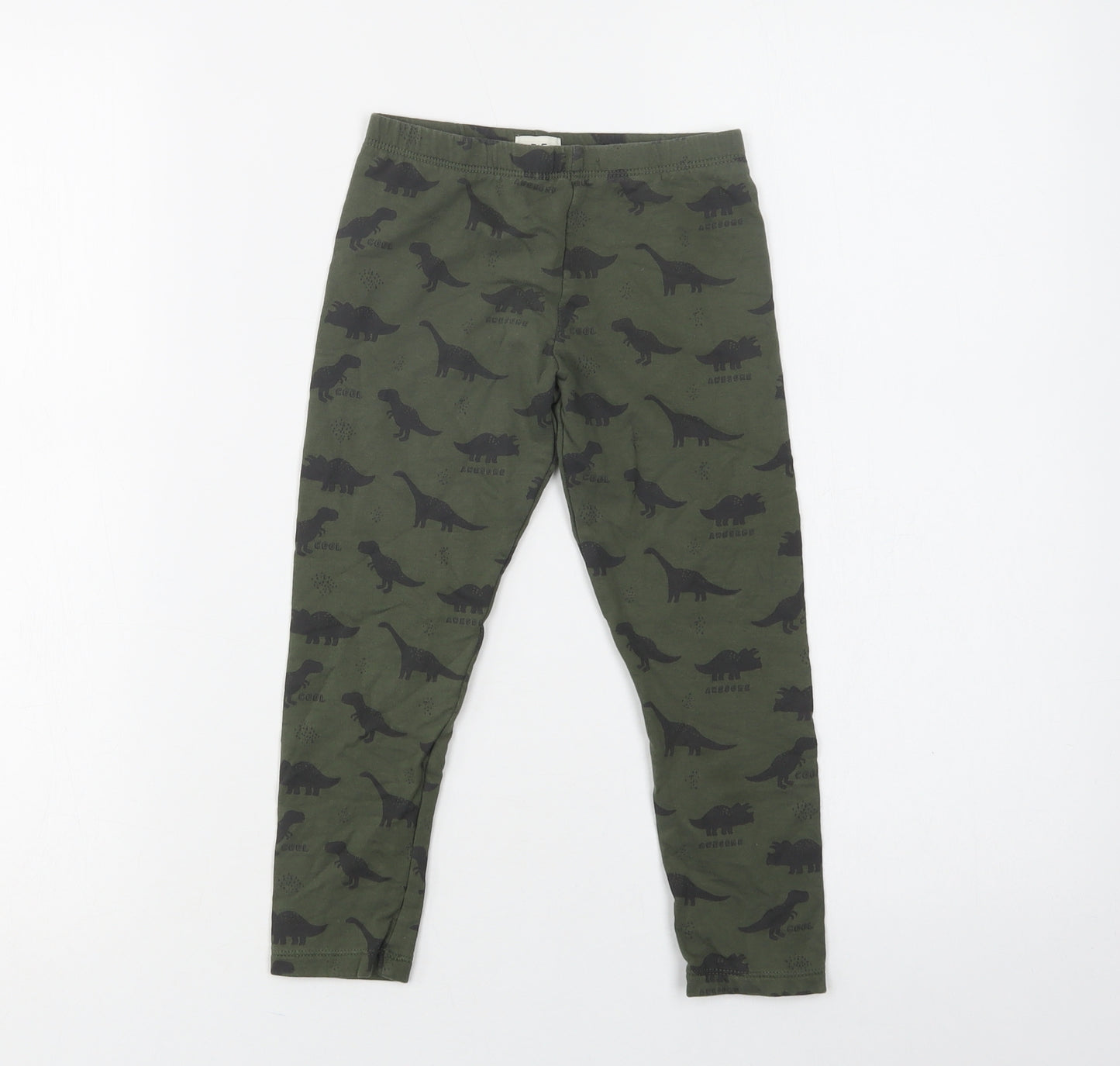F&F Girls Green Geometric Cotton Jegging Trousers Size 4-5 Years  Regular  - Dinosaur Print