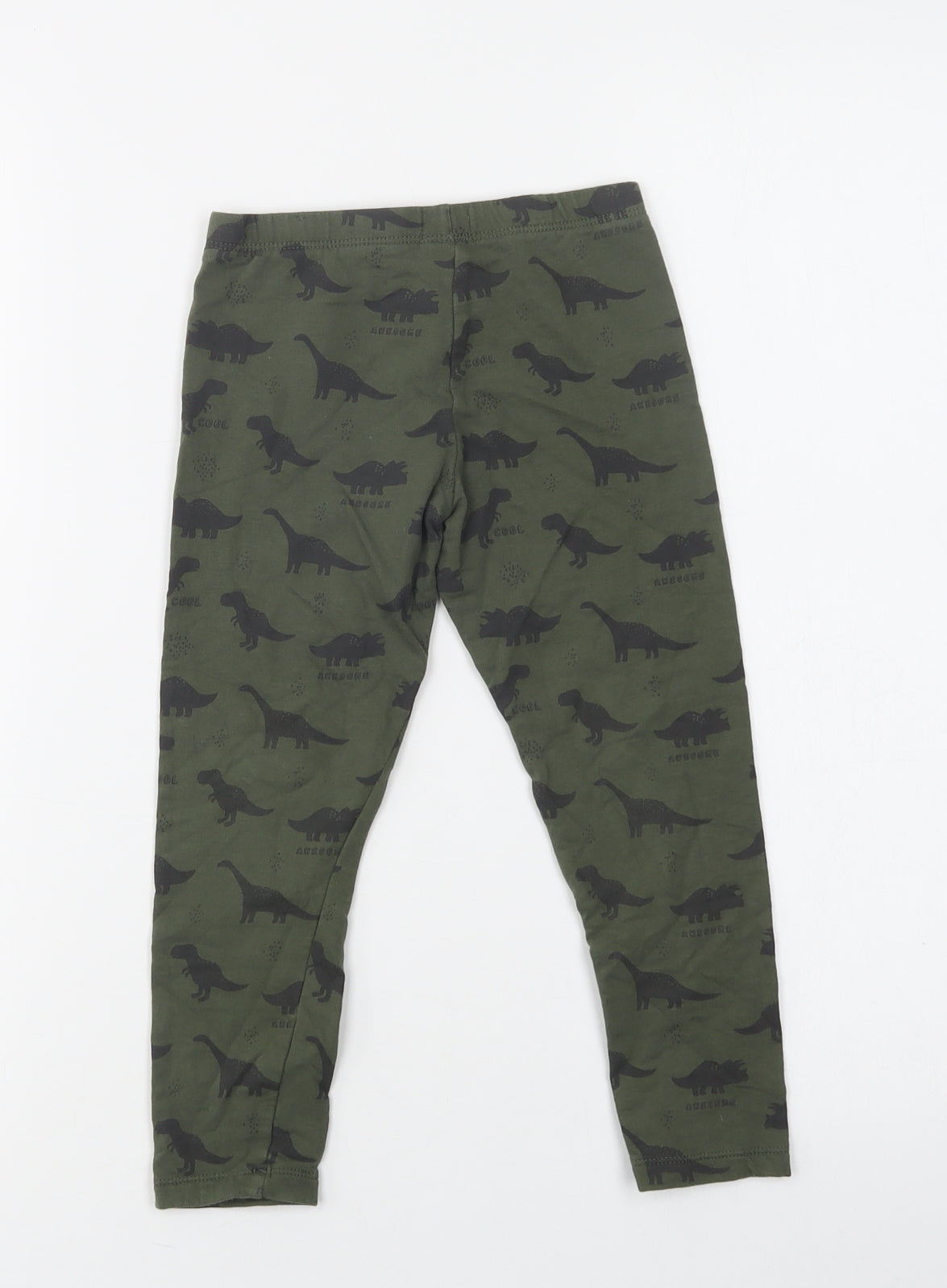 F&F Girls Green Geometric Cotton Jegging Trousers Size 4-5 Years  Regular  - Dinosaur Print