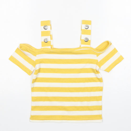 Atmosphere Womens Yellow Striped Polyester Basic T-Shirt Size 8 Boat Neck