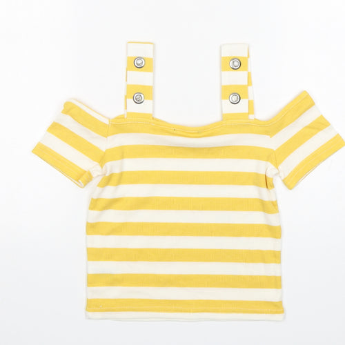 Atmosphere Womens Yellow Striped Polyester Basic T-Shirt Size 8 Boat Neck