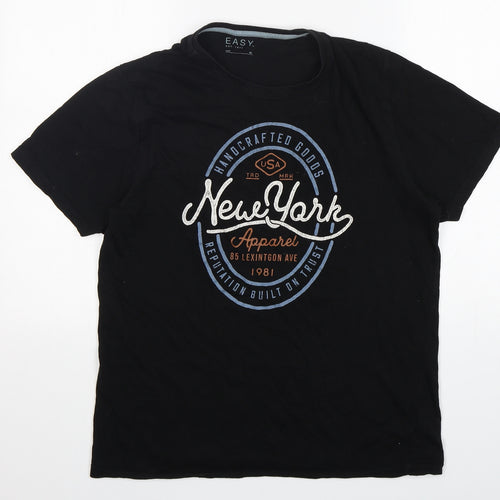 Easy Mens Black  Cotton  T-Shirt Size M Round Neck