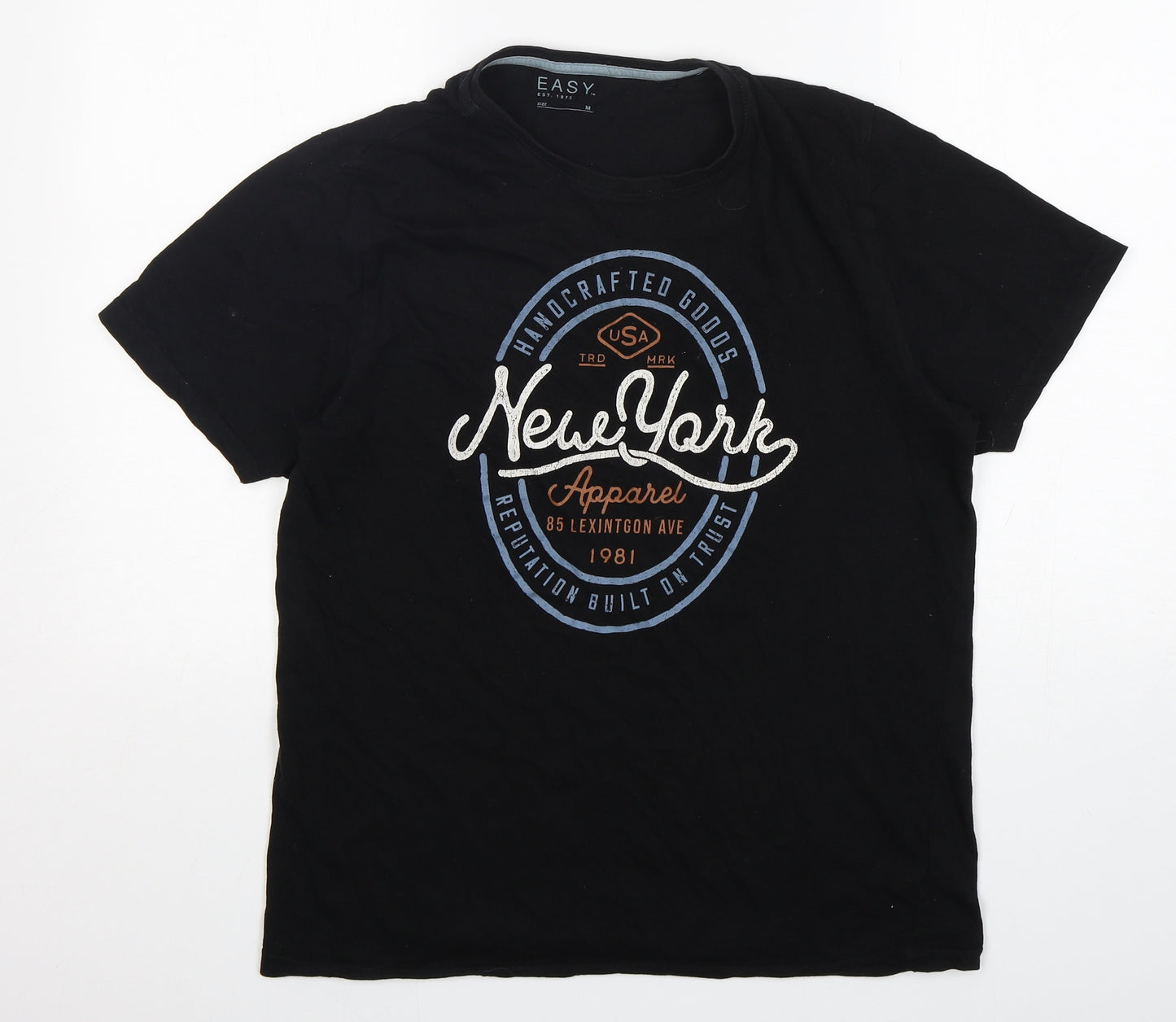 Easy Mens Black  Cotton  T-Shirt Size M Round Neck
