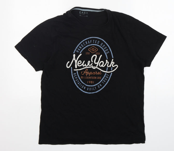 Easy Mens Black  Cotton  T-Shirt Size M Round Neck